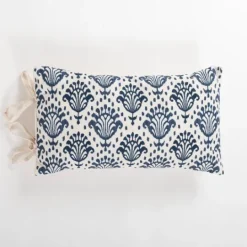 Kirkland's Home Blue Damask Print Side Tied Lumbar Pillow- Pillows