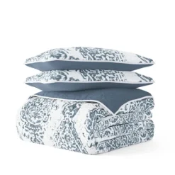 Kirkland's Home Blue Damask Reversible 3-Pc. King Quilt Set- Quilts