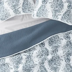 Kirkland's Home Blue Damask Reversible 3-Pc. Queen Quilt Set- Quilts