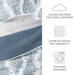 Kirkland's Home Blue Damask Reversible 3-Pc. Queen Quilt Set- Quilts