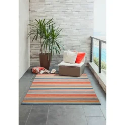 Kirkland's Home Blue Dhurri Stripe Indoor/Outdoor Area Rug, 7X9- Outdoor Rugs