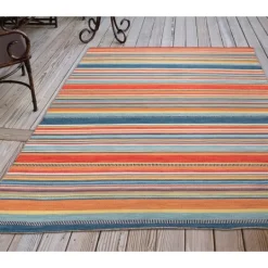 Kirkland's Home Blue Dhurri Stripe Indoor/Outdoor Area Rug, 7X9- Outdoor Rugs