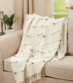 Kirkland's Home Blue Dotted Fringe Throw Blanket- Blankets & Throws