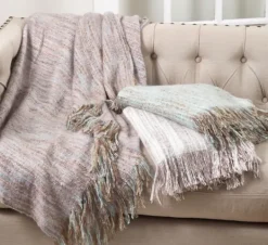 Kirkland's Home Blue Faux Mohair Fringe Throw- Blankets & Throws