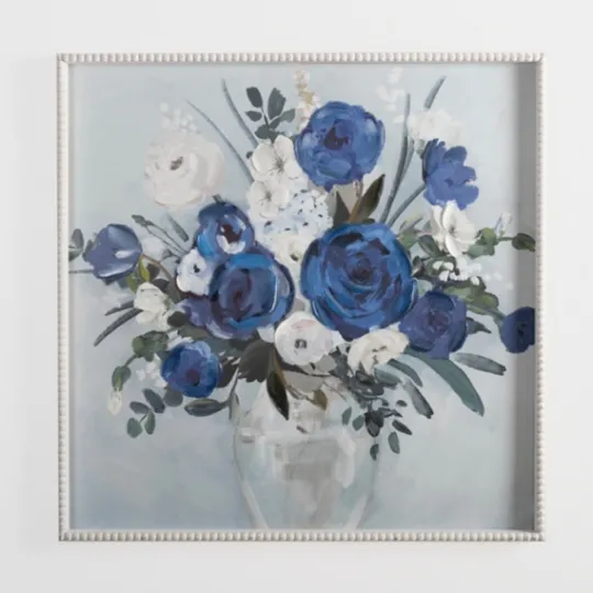 Kirkland's Home Blue Floral Beaded Framed Art Print- Framed Art