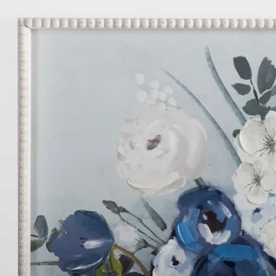 Kirkland's Home Blue Floral Beaded Framed Art Print- Framed Art