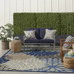 Kirkland's Home Blue Floral Burst Outdoor Area Rug, 6X9- Outdoor Rugs