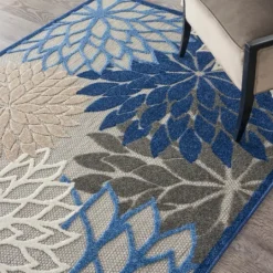 Kirkland's Home Blue Floral Burst Outdoor Area Rug, 6X9- Outdoor Rugs