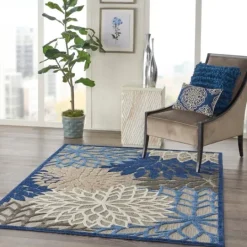 Kirkland's Home Blue Floral Burst Outdoor Area Rug, 6X9- Outdoor Rugs