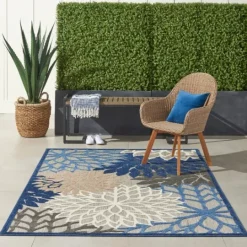 Kirkland's Home Blue Floral Burst Outdoor Area Rug, 6X9- Outdoor Rugs