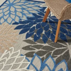 Kirkland's Home Blue Floral Burst Outdoor Area Rug, 6X9- Outdoor Rugs