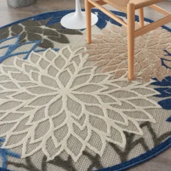 Kirkland's Home Blue Floral Burst Round Outdoor Area Rug, 5X5- Outdoor Rugs