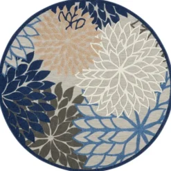 Kirkland's Home Blue Floral Burst Round Outdoor Area Rug, 7X7- Outdoor Rugs