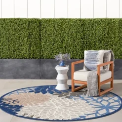 Kirkland's Home Blue Floral Burst Round Outdoor Area Rug, 7X7- Outdoor Rugs
