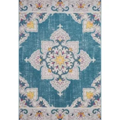 Kirkland's Home Blue Floral Medallion Outdoor Area Rug, 7X9- Outdoor Rugs