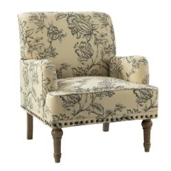 Kirkland's Home Blue Floral Nailhead Trim Upholstered Accent Chair- Accent Chairs