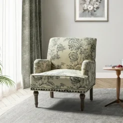Kirkland's Home Blue Floral Nailhead Trim Upholstered Accent Chair- Accent Chairs