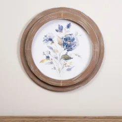 Kirkland's Home Blue Florals I Round Framed Art- Framed Art