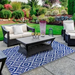 Kirkland's Home Blue Geometric Floral Outdoor Area Rug, 4X6- Outdoor Rugs