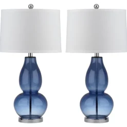 Kirkland's Home Blue Glass Hourglass Table Lamps, Set Of 2- Table Lamps