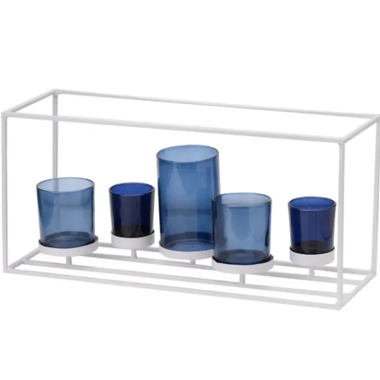 Kirkland's Home Blue Glass Open Frame Candle Runner- Candle Holders