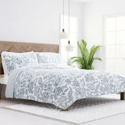 Kirkland's Home Blue Jacobean Reversible 3-Pc. Queen Quilt Set- Quilts