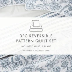 Kirkland's Home Blue Jacobean Reversible 3-Pc. King Quilt Set- Quilts