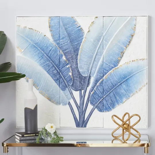 Kirkland's Home Blue Leaves Coastal Metal Art Print- Framed Art