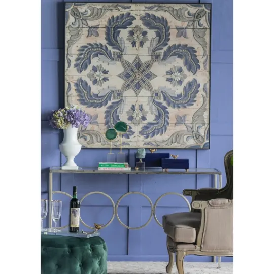 Kirkland's Home Blue Medallion Tile Fir Wood Wall Plaque- Wall Plaques