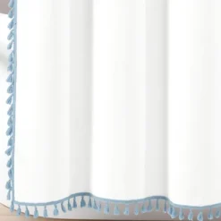 Kirkland's Home Blue Melora Tasseled Border Shower Curtain- Shower Curtains