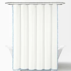 Kirkland's Home Blue Melora Tasseled Border Shower Curtain- Shower Curtains