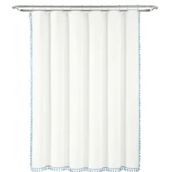 Kirkland's Home Blue Melora Tasseled Border Shower Curtain- Shower Curtains