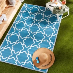 Kirkland's Home Blue Moroccan Trellis Outdoor Area Rug, 4X6- Outdoor Rugs