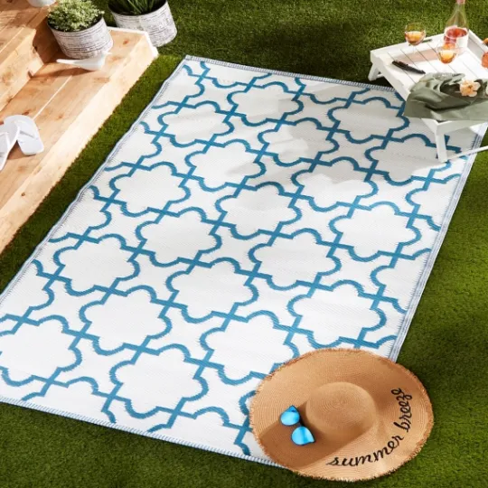 Kirkland's Home Blue Moroccan Trellis Outdoor Area Rug, 4X6- Outdoor Rugs