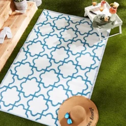 Kirkland's Home Blue Moroccan Trellis Outdoor Area Rug, 4X6- Outdoor Rugs