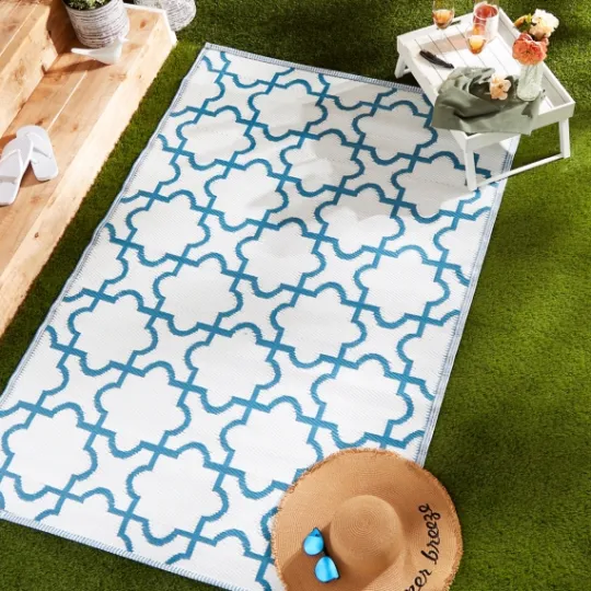 Kirkland's Home Blue Moroccan Trellis Outdoor Area Rug, 4X6- Outdoor Rugs