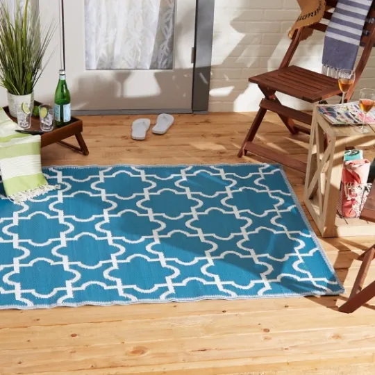 Kirkland's Home Blue Moroccan Trellis Outdoor Area Rug, 4X6- Outdoor Rugs
