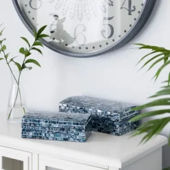 Kirkland's Home Blue Mother Of Pearl Coastal Boxes, Set Of 2- Baskets & Boxes