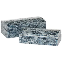 Kirkland's Home Blue Mother Of Pearl Coastal Boxes, Set Of 2- Baskets & Boxes