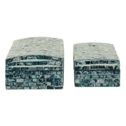 Kirkland's Home Blue Mother Of Pearl Coastal Boxes, Set Of 2- Baskets & Boxes