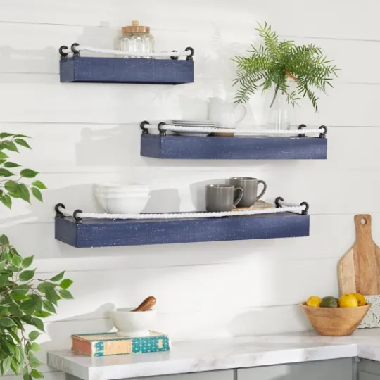 Kirkland's Home Blue Nautical 3-Pc. Wood Shelves- Shelves