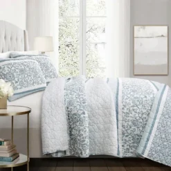 Kirkland's Home Blue Nisha Floral Full/Queen 3-Pc. Quilt Set- Quilts