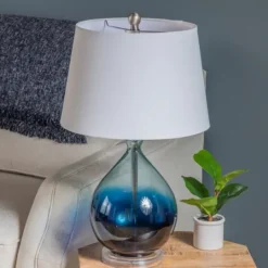 Kirkland's Home Blue Ombre Teardrop Glass Table Lamp- Table Lamps