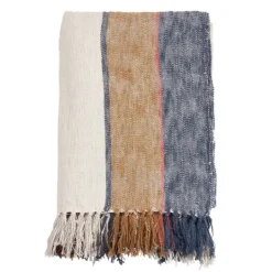 Kirkland's Home Blue Orange White Stripe Throw Blanket- Blankets & Throws