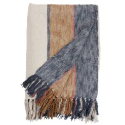 Kirkland's Home Blue Orange White Stripe Throw Blanket- Blankets & Throws