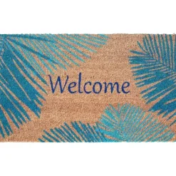 Kirkland's Home Blue Palm Fronds Welcome Coir Doormat- Doormats