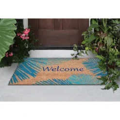 Kirkland's Home Blue Palm Fronds Welcome Coir Doormat- Doormats