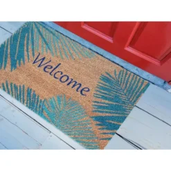 Kirkland's Home Blue Palm Fronds Welcome Coir Doormat- Doormats