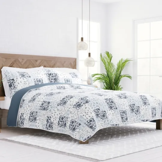 Kirkland's Home Blue Patchwork Reversible 3-Pc. King Quilt Set- Quilts