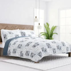Kirkland's Home Blue Patchwork Reversible 3-Pc. Queen Quilt Set- Quilts